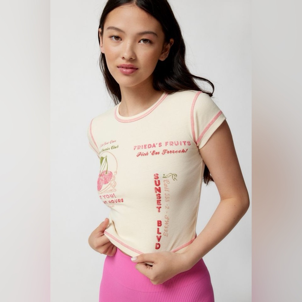 Urban Outfitters Cream and Pink Graphic Tee